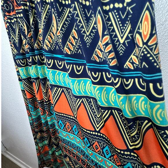 Gilli Navy Blue Teal Orange Multi Print Faux Wrap V-Neck Sleeveless Maxi Dress M - Picture 5 of 14